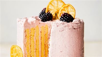 Lemon and blackberry stripe cake