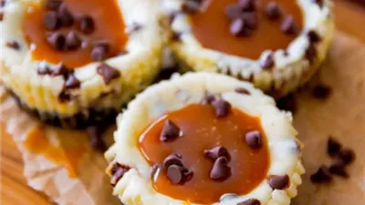 Salted Caramel Chocolate Chip Cheesecakes