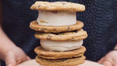 Salted Dark Chocolate Chip Cookie Ice Cream Sandwiches